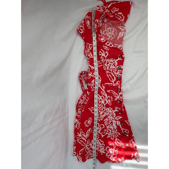 Free People Linen Red Floral Dress Size 6 Button Front Cottagecore Prairie Cute - Picture 11 of 11